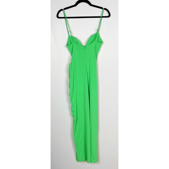 Zara Small S Bright Green Draped Midi Dress High Side Slit Sweetheart Neckline - Picture 2 of 14